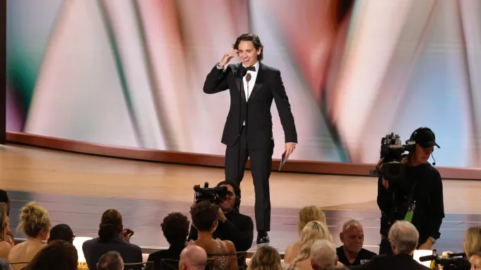 Marcello Hernández speaks onstage during the 78th Primetime Emmy Awards at Peacock Theater on Sept. 14, 2026, in Los Angeles. Chloe Kern/WireImage